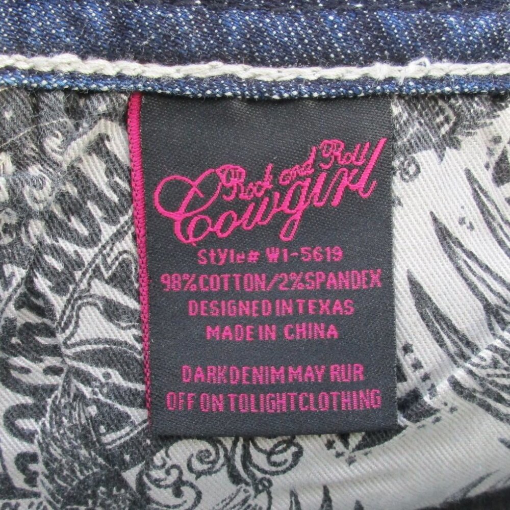 New ROCK & ROLL Cowgirl Jeans Size 32 X 34 Embellished Bootcut Denim - Picture 12 of 14